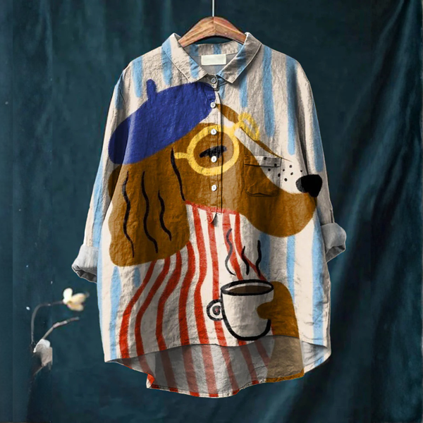 Charlie | Künstlerischer Hund & Kaffee Druck Shirt