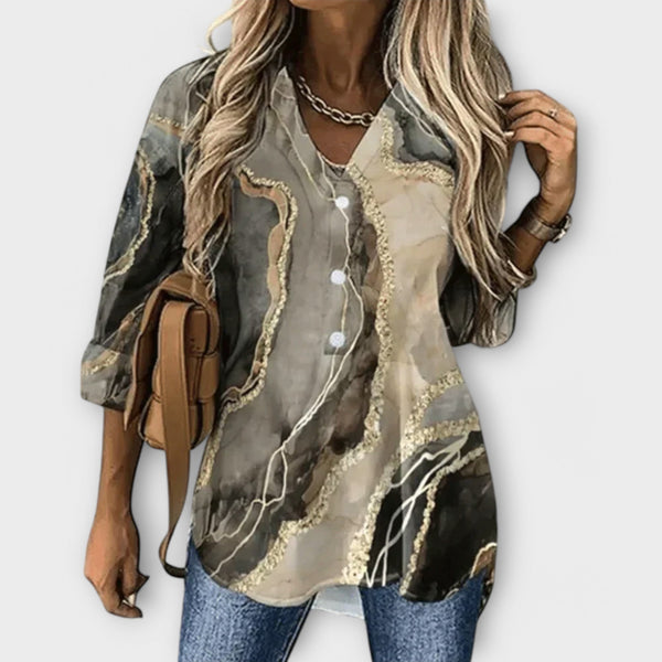 Filine - Bluse mit kunstvollem Aquarellmuster
