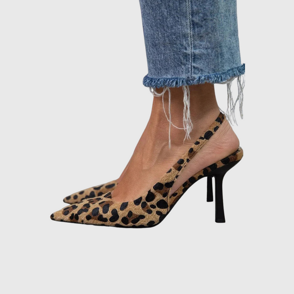 Seda - Tacones Stiletto Khaki con Print de Leopardo y Punta Afilada