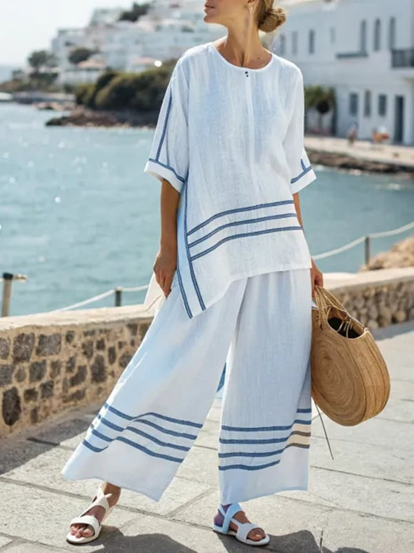 Damen Lässige Schlitz Unregelmäßige Gestreifte Hosen Set