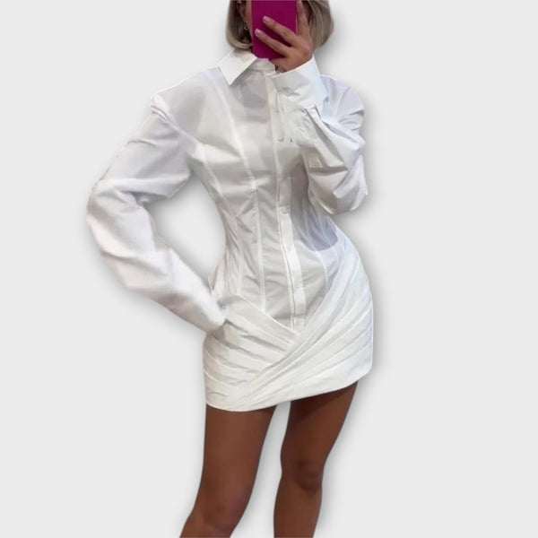 Indie - Weisses langärmeliges Plissee-Hemdkleid