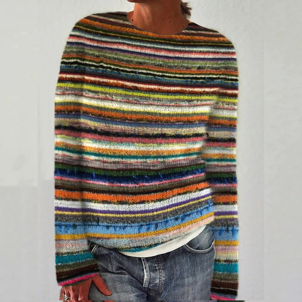 Esteri | Dunkler Retro-Pullover mit bunten Streifen