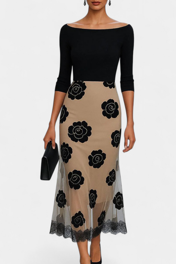 Vestido Midi Halsey Elegancia Contrastada
