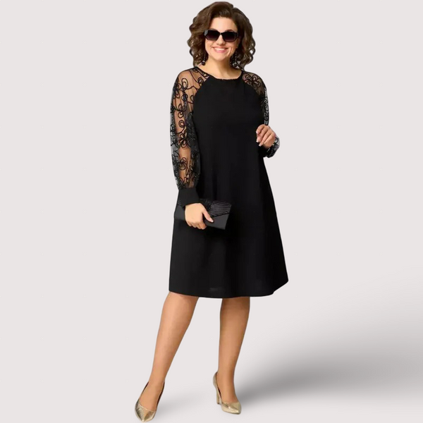 Helena - Elegante schwarze Kleider mit Spitzenärmeln